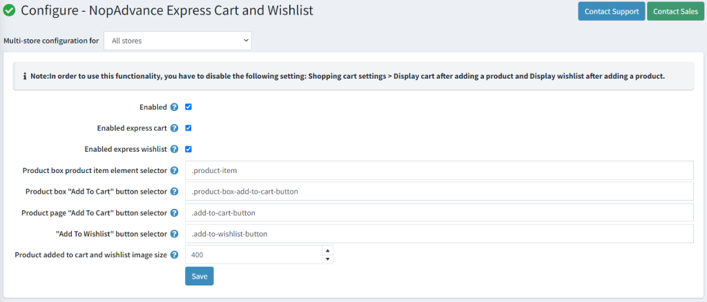 express cart and wishlist configure